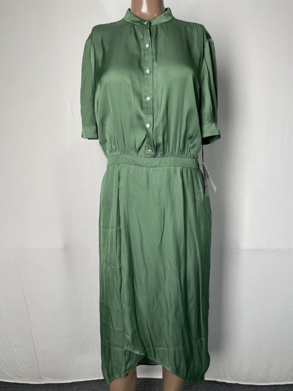 Zadig & Voltaire Womens Shirt Dress Green Size M Rimaz Satin Short Sleeve Button